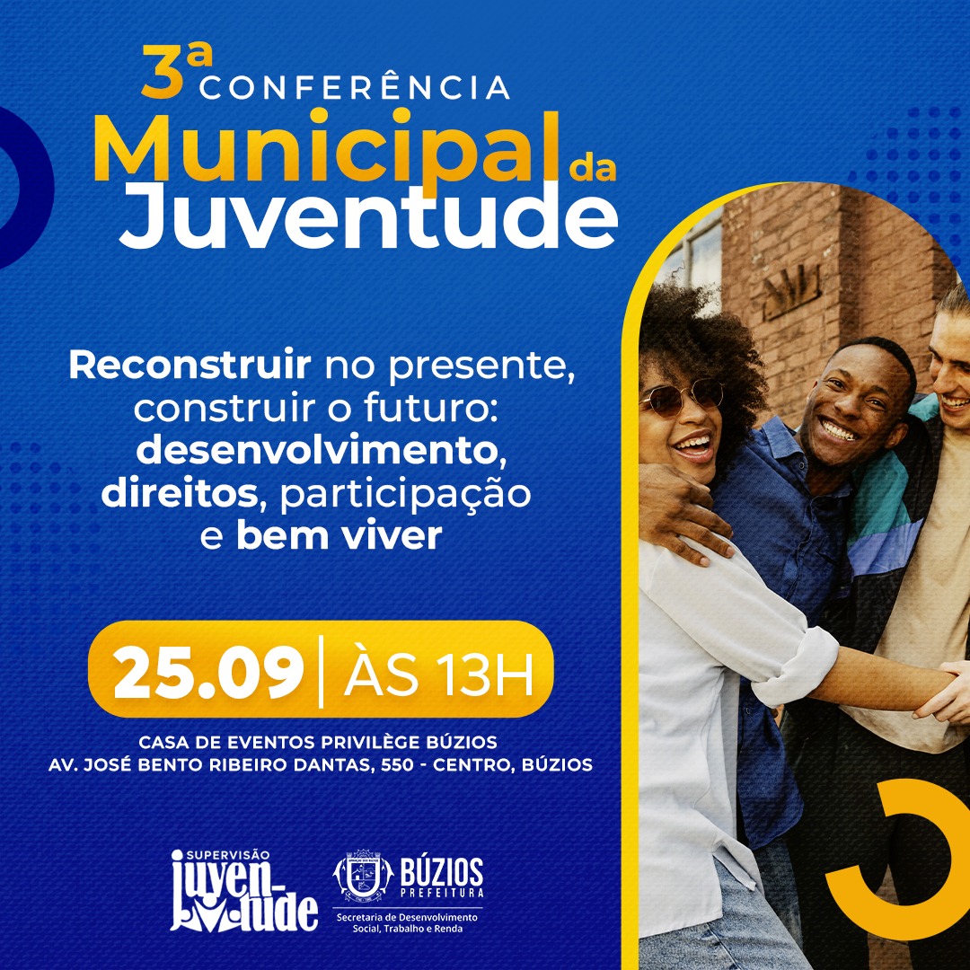 Prefeitura de Búzios realiza a 3ª Conferência Municipal da Juventude no próximo dia 25