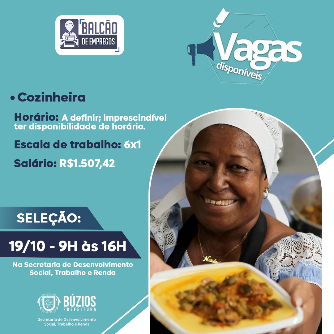 Balcão de Empregos está com vaga disponível para cozinheira