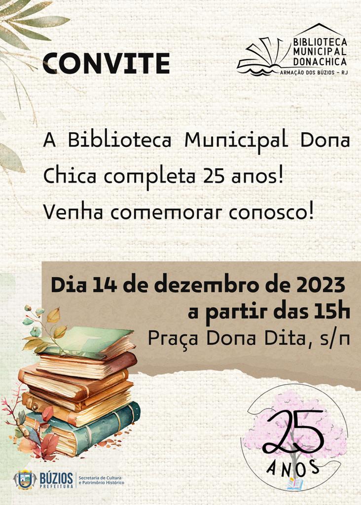 Biblioteca Municipal Dona Chica celebra 25 anos nesta quinta-feira