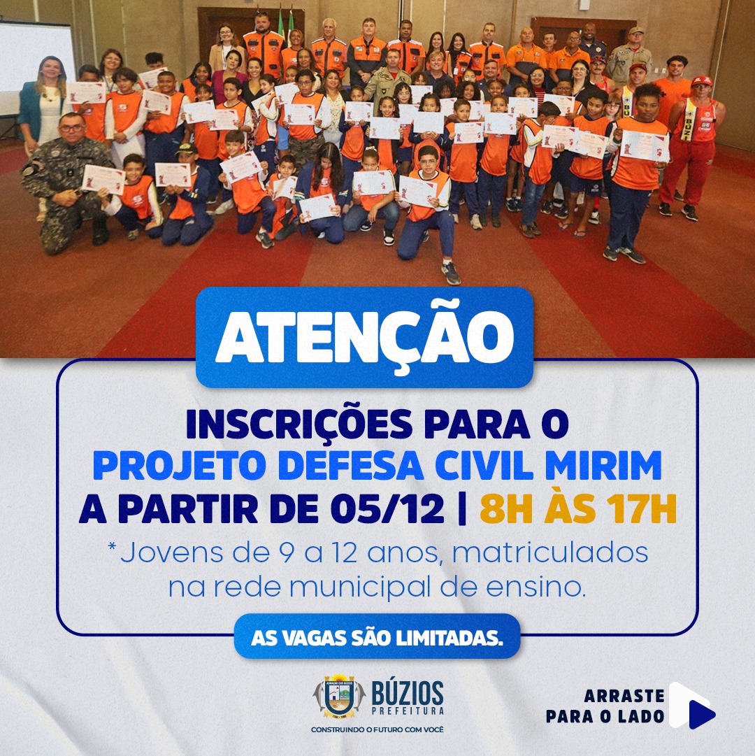 Búzios: Inscrição para o Projeto Defesa Civil Mirim começou nesta terça-feira