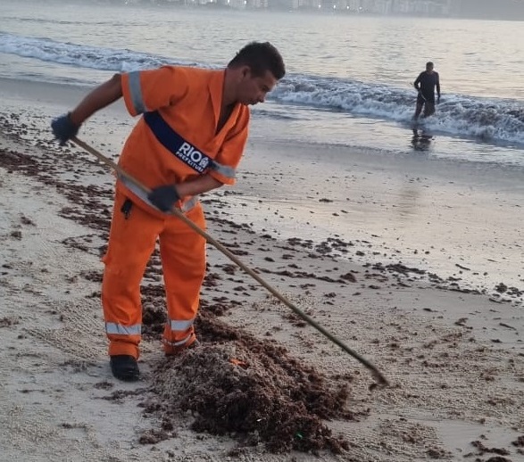 Comlurb finaliza serviço de retirada de algas marinhas da Praia de Copacabana - Prefeitura da Cidade do Rio de Janeiro